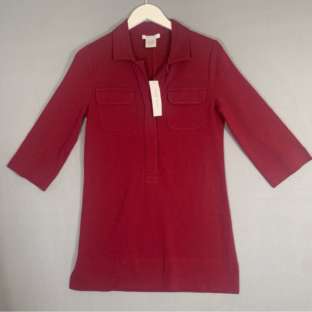 Joan Vass Dress Burgundy Size 0/S Ladies 3/4 sleeve pockets